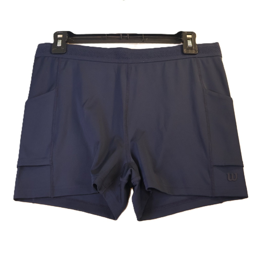 Wilson Mens L Carry All Tennis Shorts Navy Blue Compression Pockets WW00113331